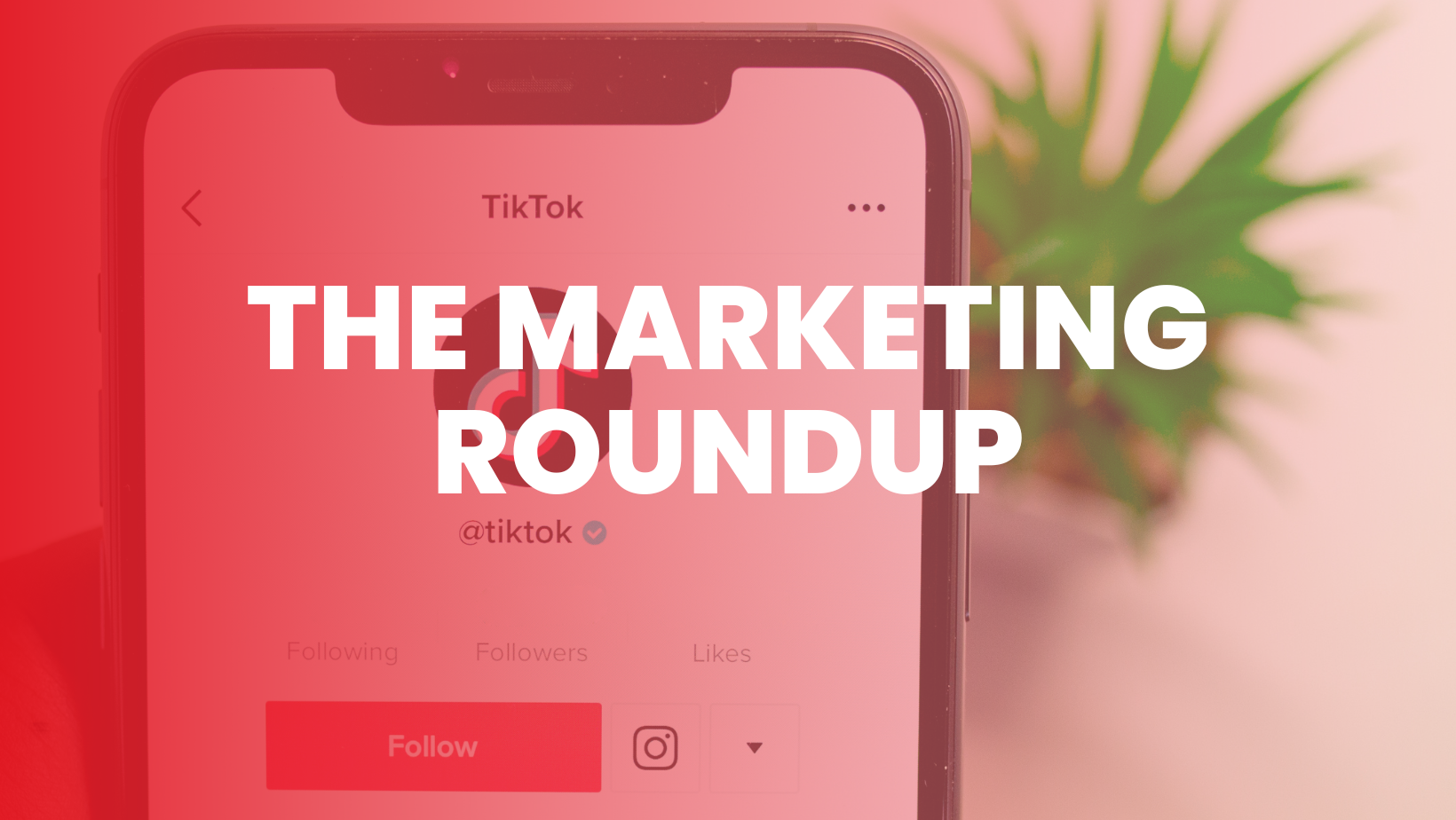 Image of TikTok on phone with red overlay and text The Marketing Roundup